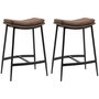Voir la diapositive 1 : HOMCOM Lot de 2 tabourets de bar Vintage avec repose-pied piètement acier noir assise incurvée tissu marron effet vieilli
