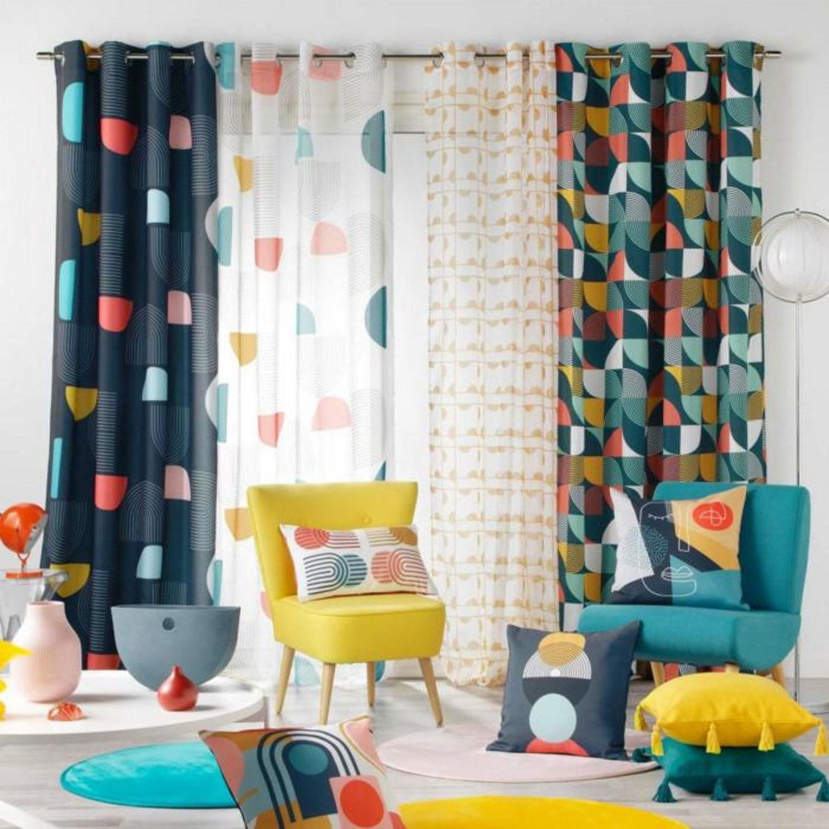 Paris Prix Rideau à Œillets Imprimé  Rythmo  140x240cm Bleu