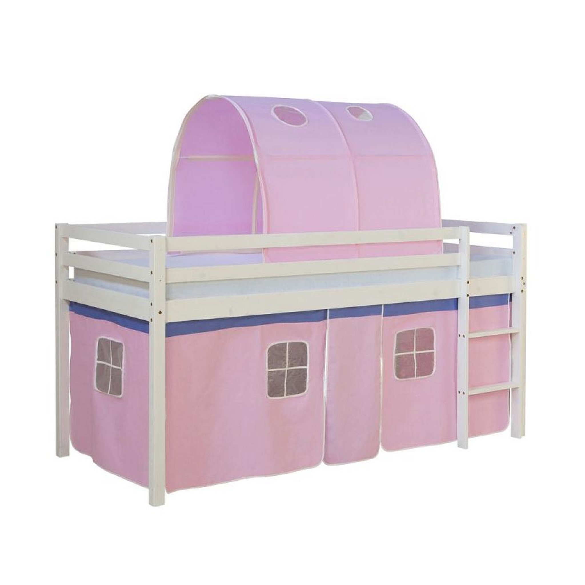 HomeStyle4U Lit mi-haut 90x200 cm avec sommier tunnel rose