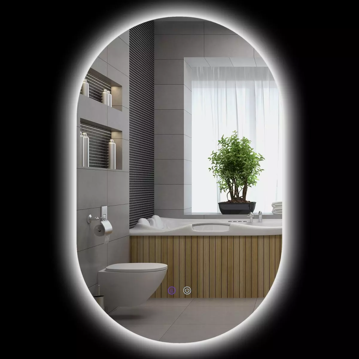 KLEANKIN Miroir ovale mural lumineux LED de salle de bain - 81 x 51 cm - avec 3 couleurs, luminosité réglable interrupteur tactile système antibuée transparent