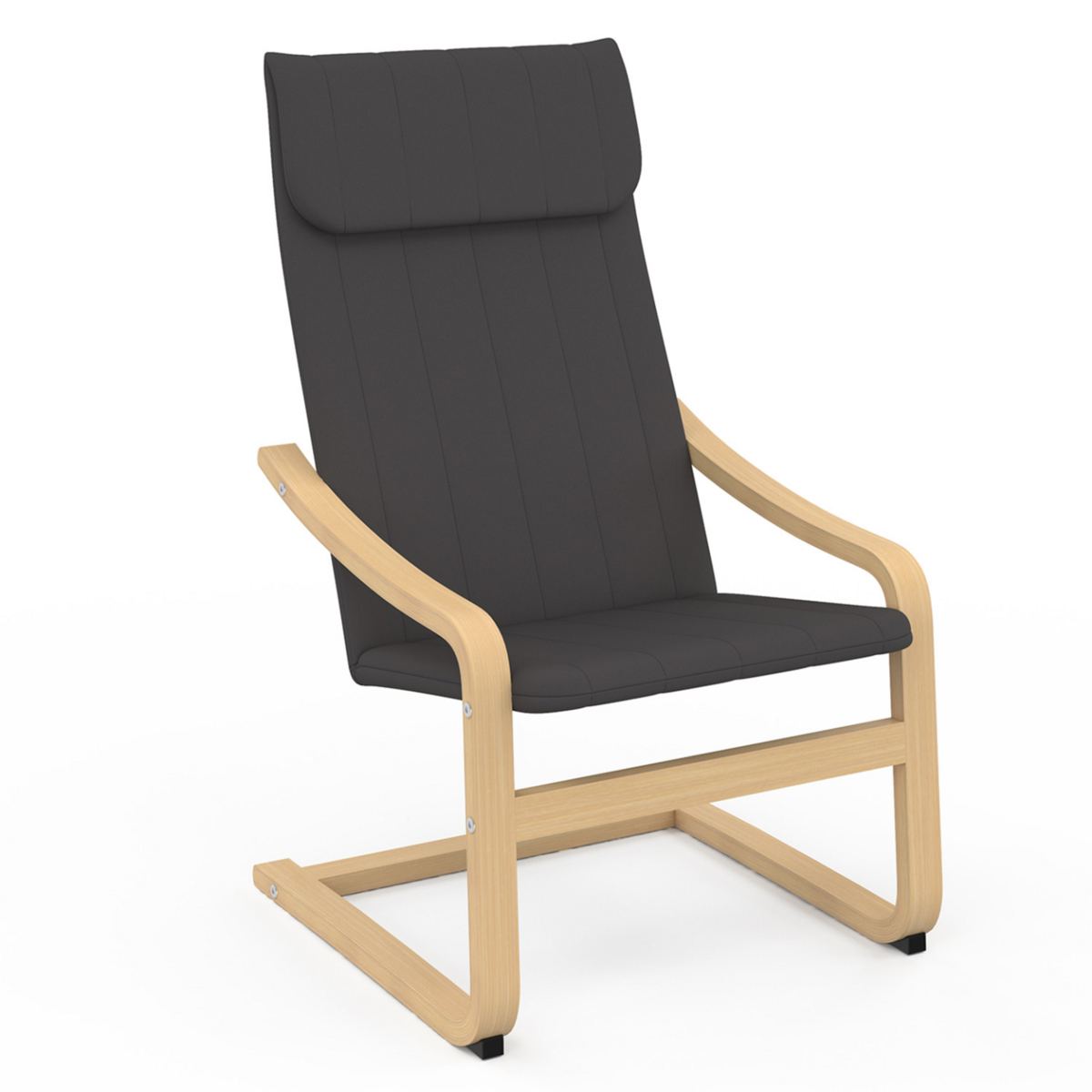 ID MARKET Fauteuil NILS bois façon hêtre et coussin tissu gris
