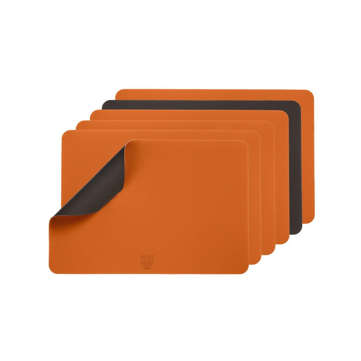 BJORN Set de table rectangulaire réversible - 6 pièces - Cuir recyclé orange et chocolat