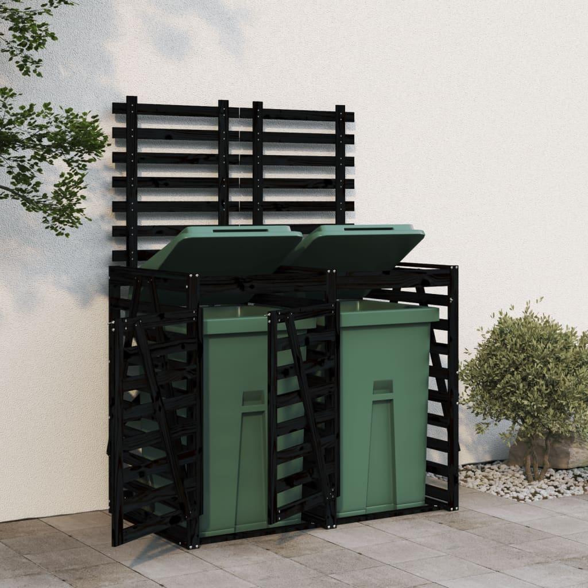 VIDAXL Abri pour poubelle double sur roulettes noir bois massif de pin