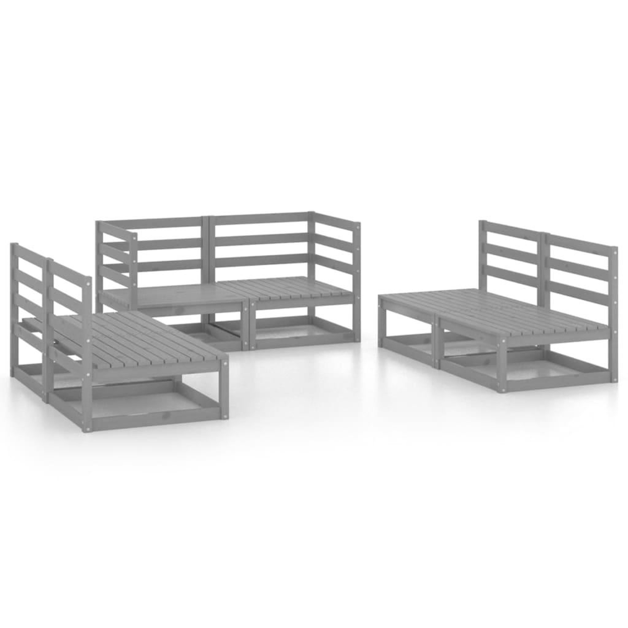 Voir la diapositive 2 : VIDAXL Salon de jardin 6 pcs gris bois de pin massif