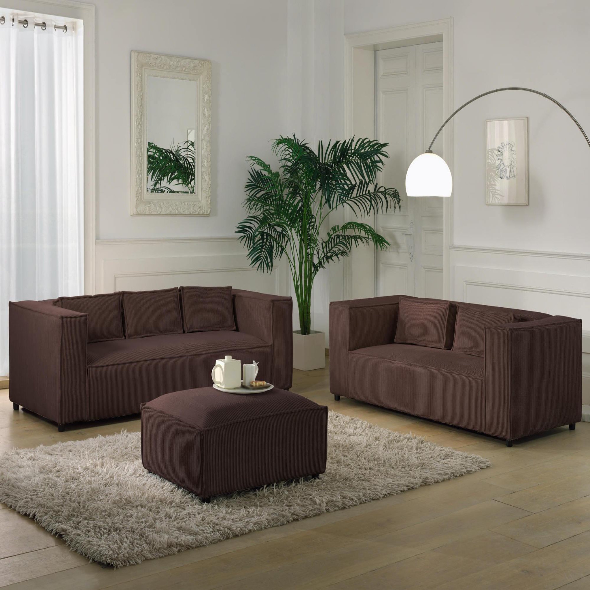 Voir la diapositive 3 : BEST MOBILIER Stella - pouf en velours côtelé - style contemporain