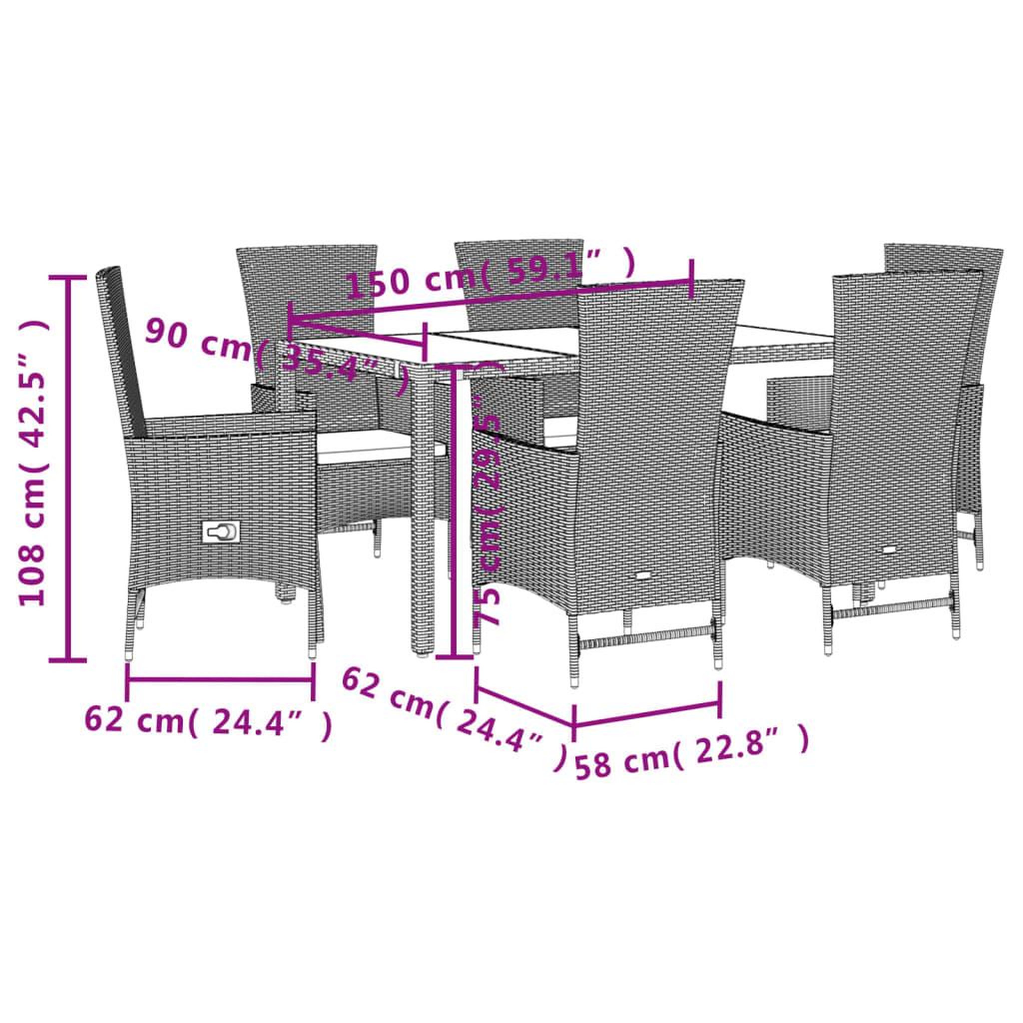 Voir la diapositive 5 : VIDAXL Ensemble a manger de jardin et coussins 7 pcs beige poly rotin