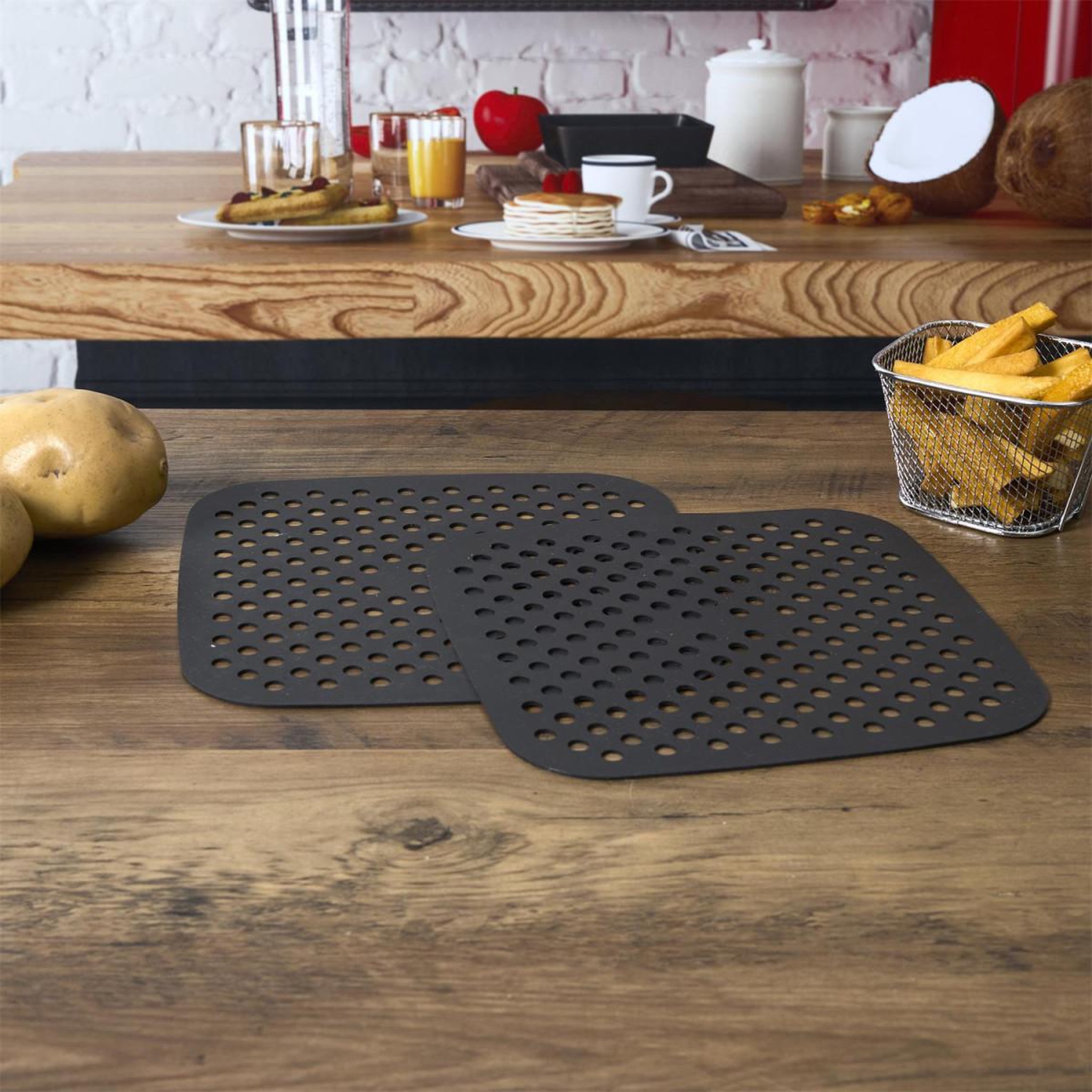 Voir la diapositive 2 : COOK CONCEPT Lot de 2 Tapis de Cuisson Réutilisable  Friteuse à Air  21cm Noir