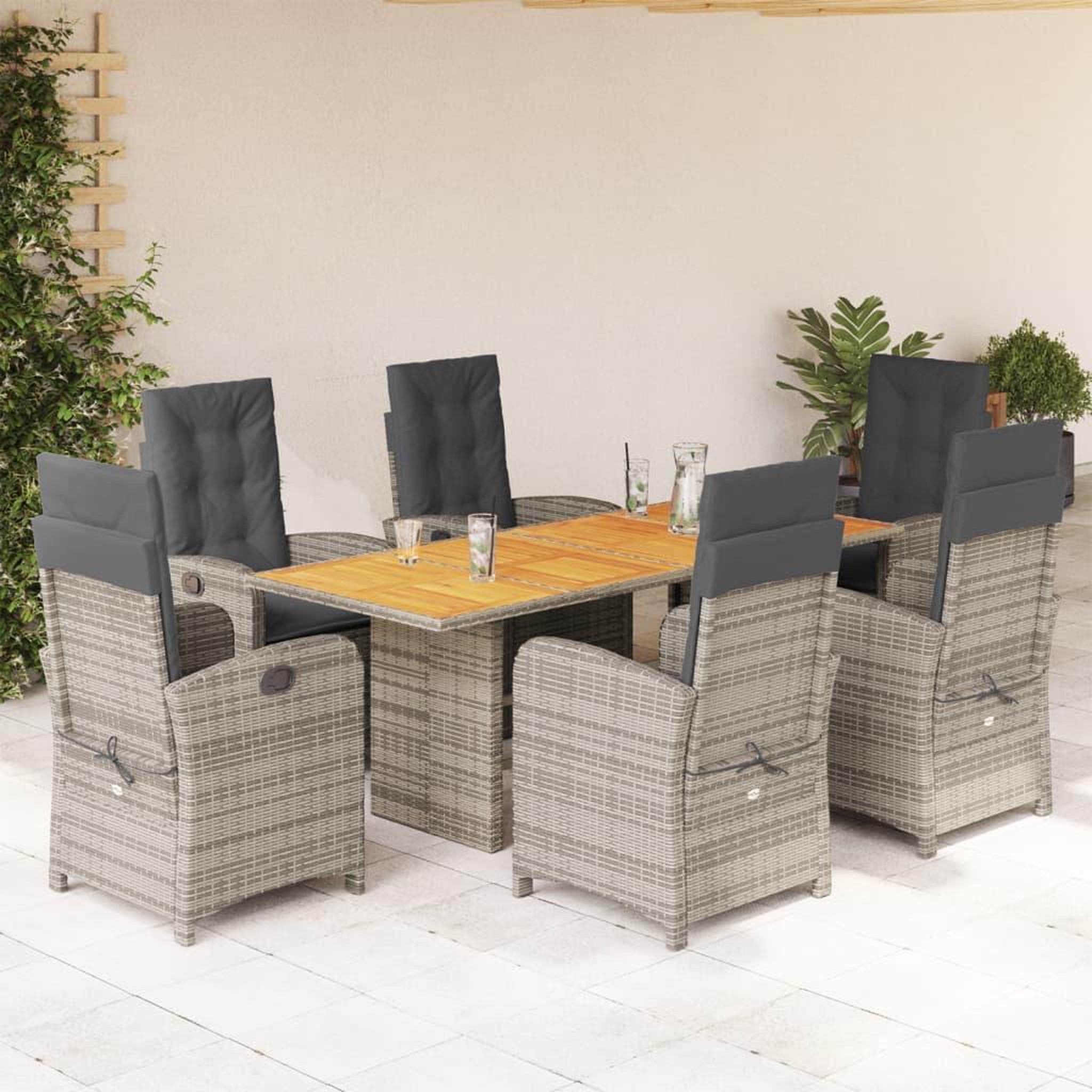 Voir la diapositive 1 : VIDAXL Ensemble a manger de jardin et coussins 7 pcs gris rotin