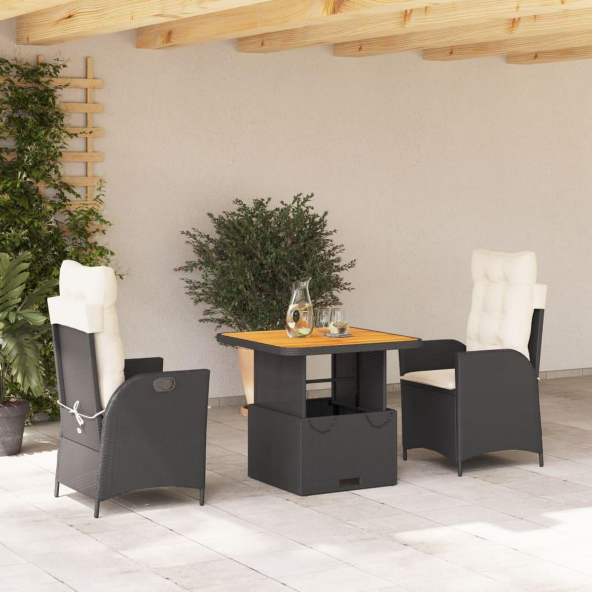 VIDAXL Ensemble a manger de jardin avec coussins 3 pcs Noir