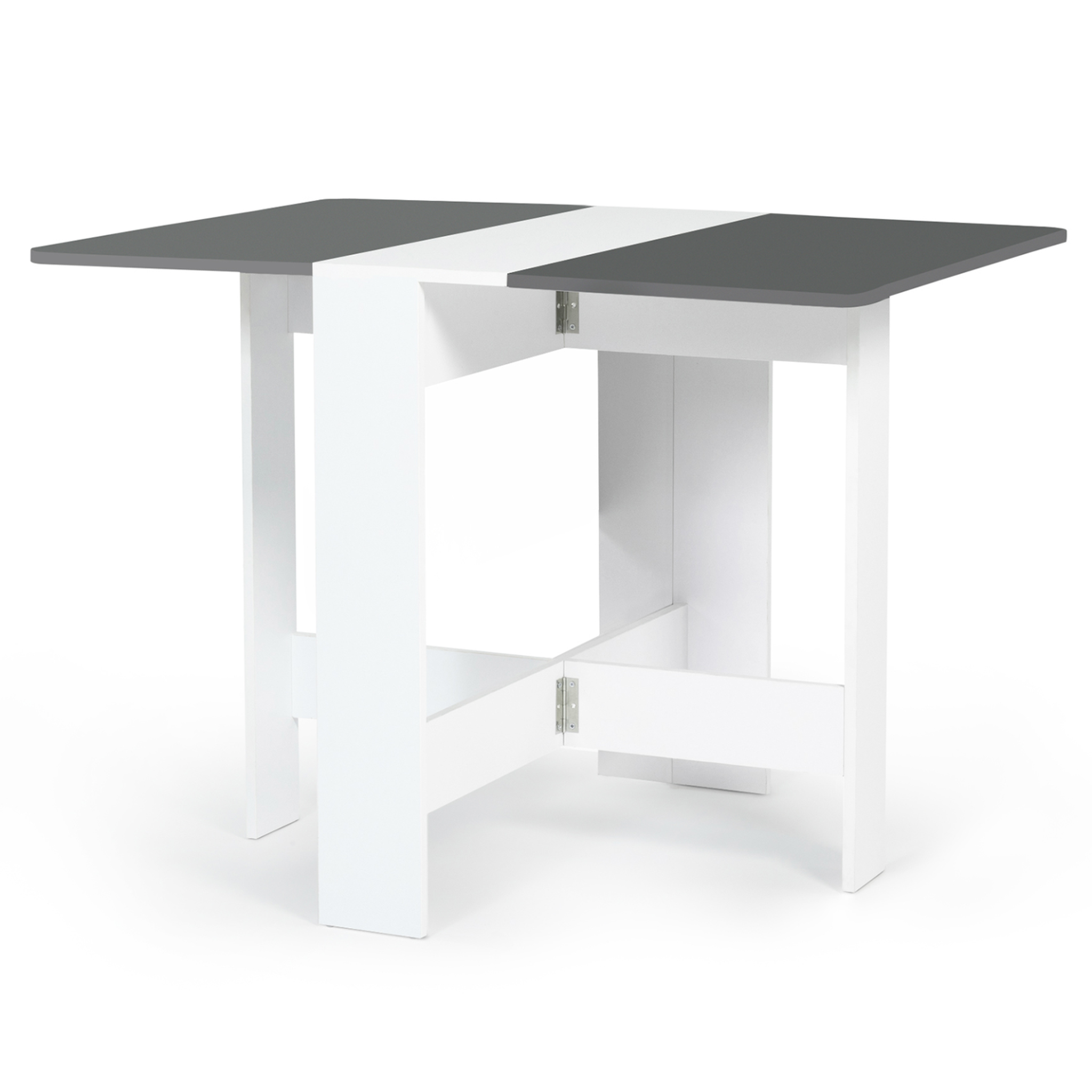 ID MARKET Table console pliable edi 2-4 personnes bois blanc plateau gris 103 x 76 cm