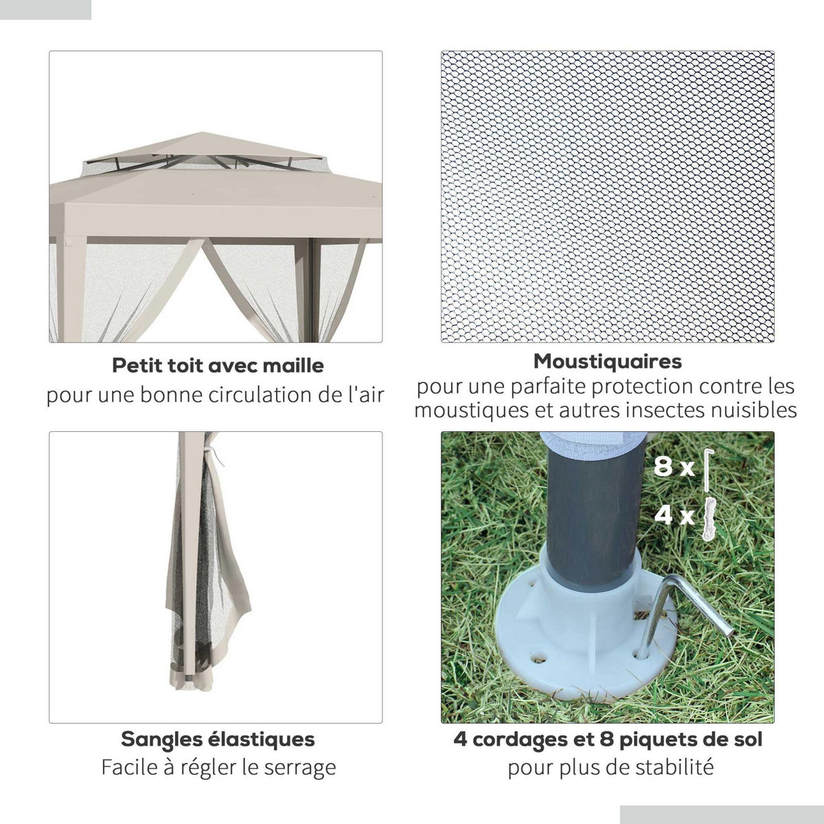 OUTSUNNY Tonnelle barnum de jardin 3L x 3l m avec 4 moustiquaires amovibles - double toit - métal polyester beige