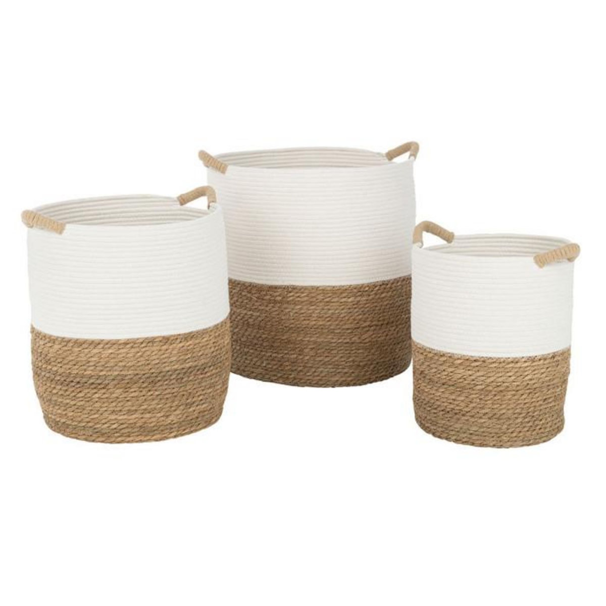 Paris Prix Lot de 3 Paniers de Rangement  Eddie  45cm Naturel & Blanc
