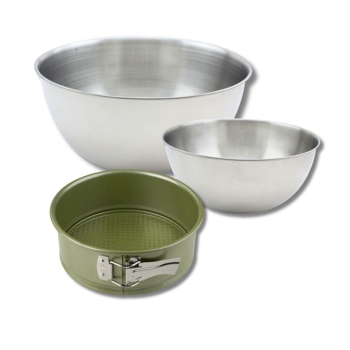 ZENKER Ensemble avec 1 Moule à manqué à charnière 20 cm, 1 spatule Zenker et 2 bols à mixer en inox Fackelmann