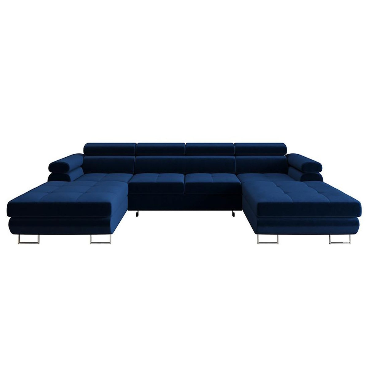 BEST MOBILIER Ayden - canapé panoramique en u 7 places convertible avec coffre et têtières réglables en tissu