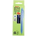 AUCHAN Lot de 4 stylos bille rétractables pointe 1mm bleu