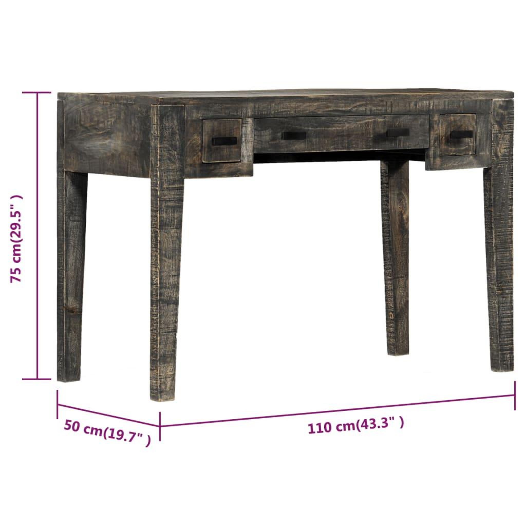 Voir la diapositive 6 : VIDAXL Bureau noir 110 x 50 x 75 cm bois de manguier massif