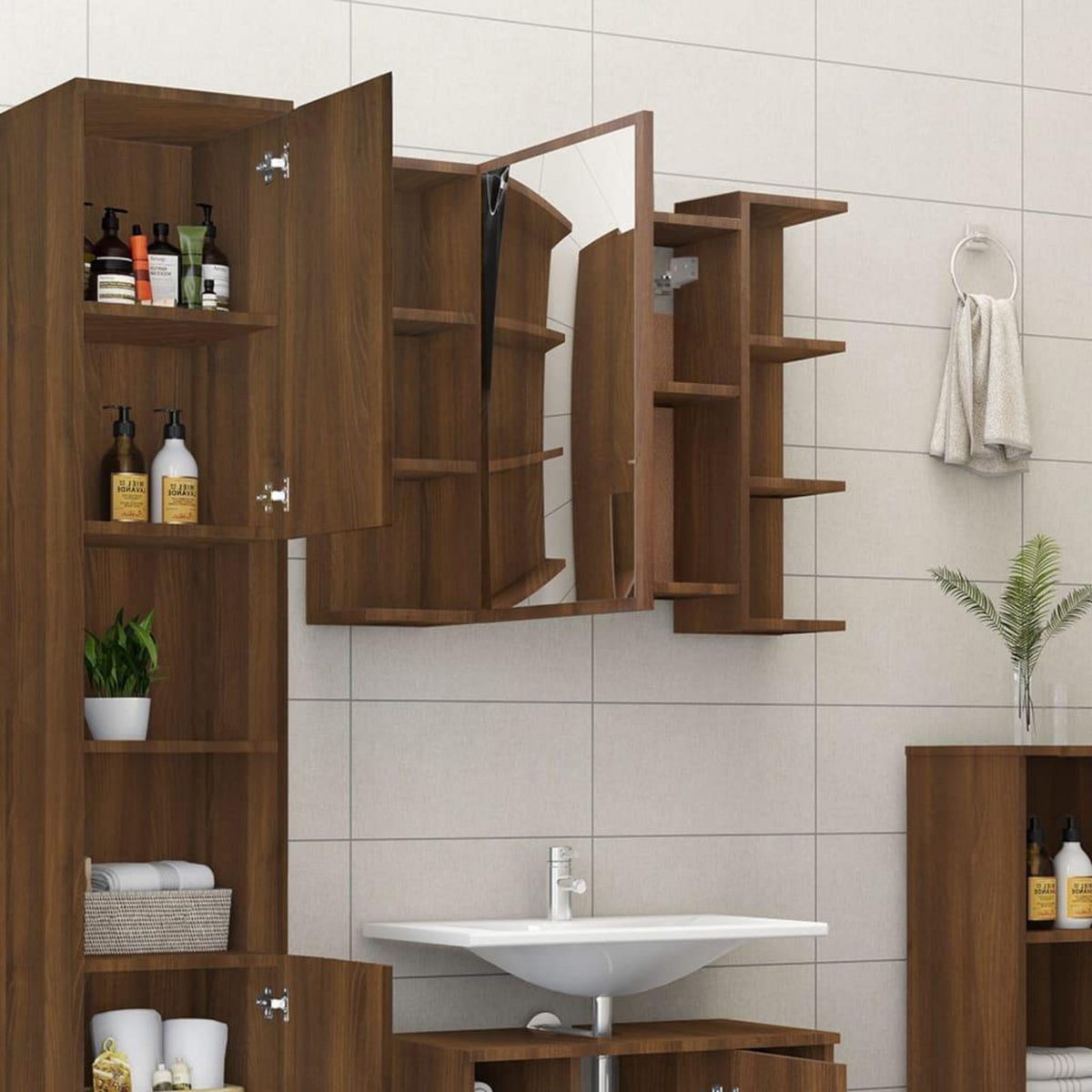 VIDAXL Armoire a miroir de salle de bain Chene brun 80x20,5x64 cm Bois