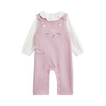 Petit Béguin Ensemble salopette bébé en molleton et t-shirt Miss Chatchatchat. Coloris disponibles : Rose