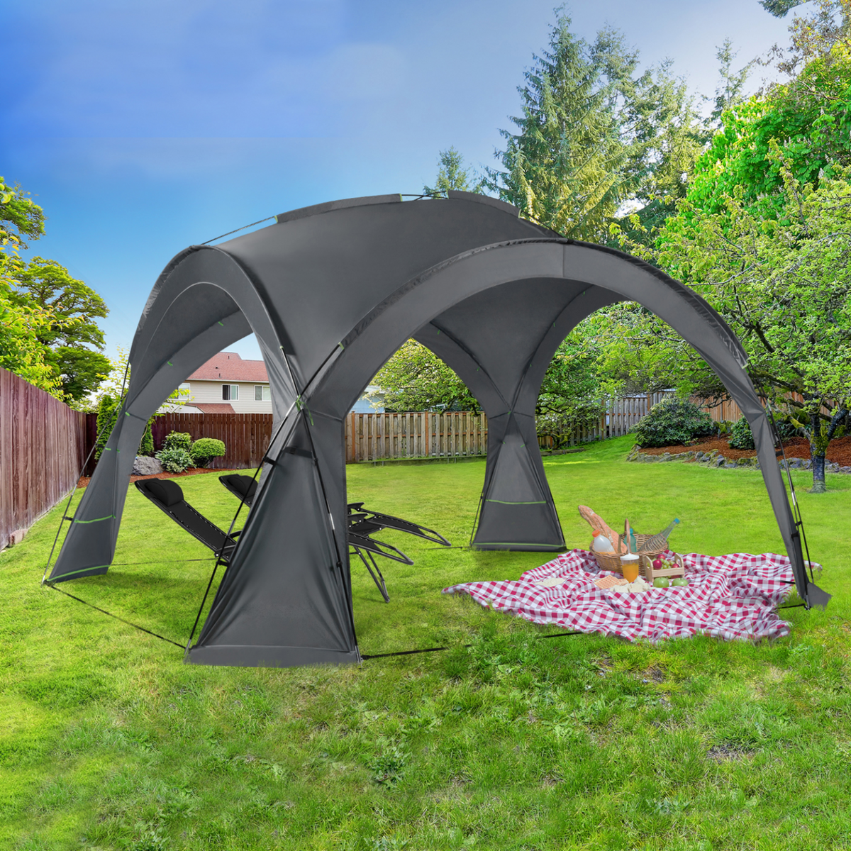 ID MARKET Tente dôme gris anthracite 3,5 M avec LED