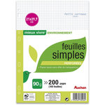AUCHAN Feuilles simples 200 pages 21x29,7cm petits carreaux 5x5 perforées