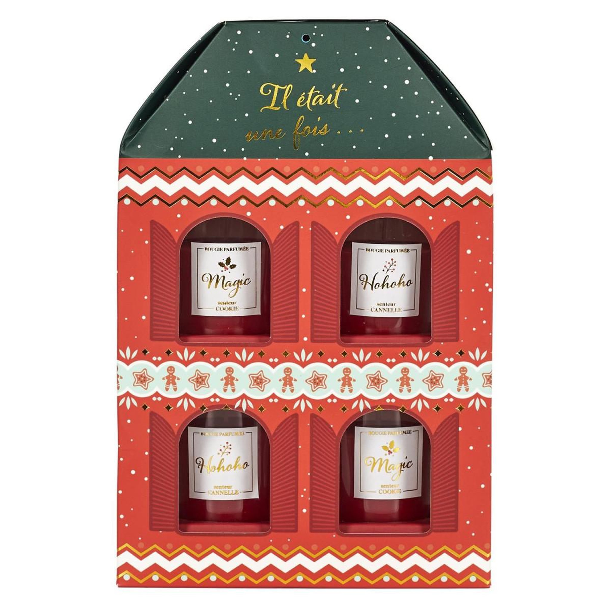 The Home Deco Factory Coffret 4 bougies parfumées maison  noël  18cm rouge