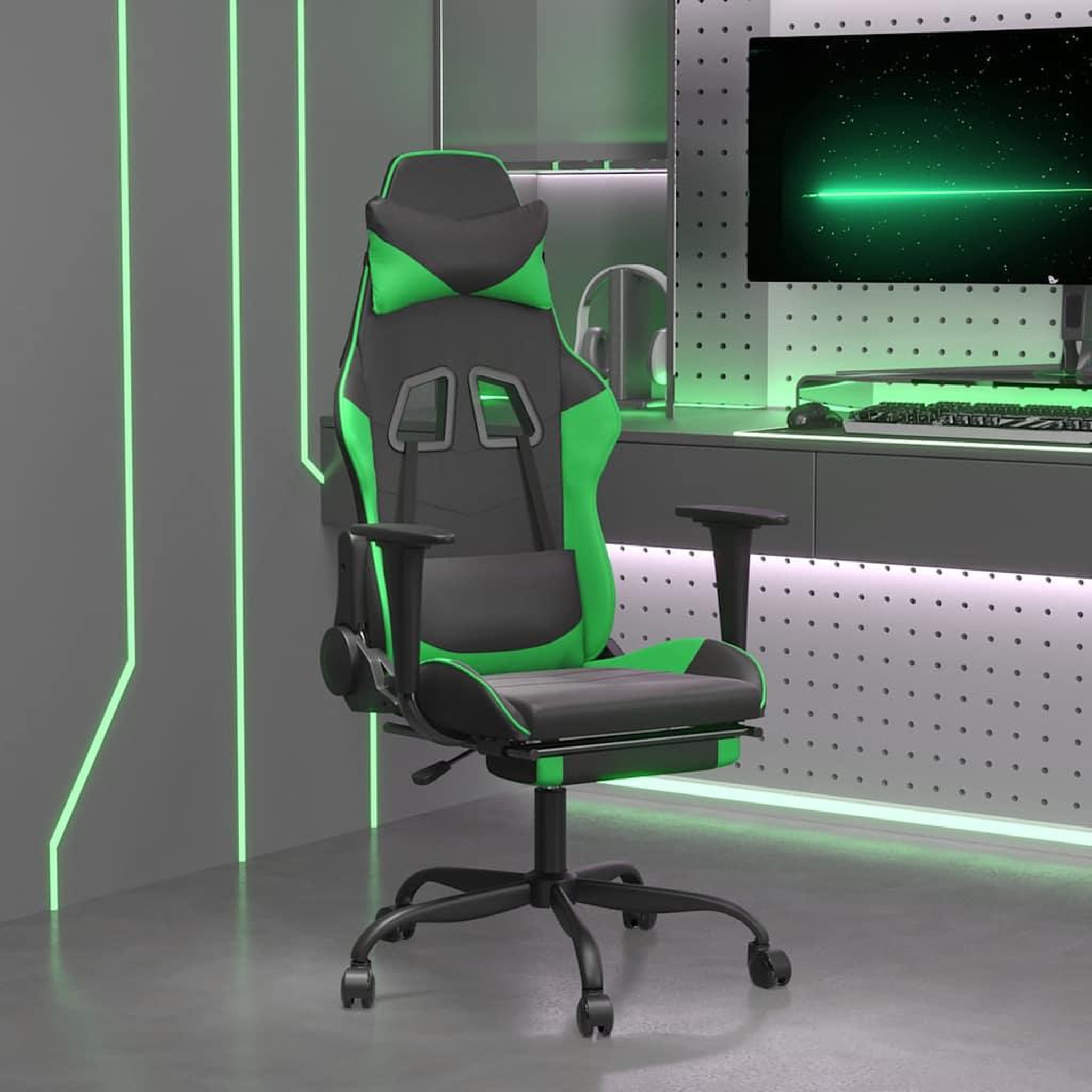 VIDAXL Chaise de jeu de massage et repose-pied Noir et vert Similicuir