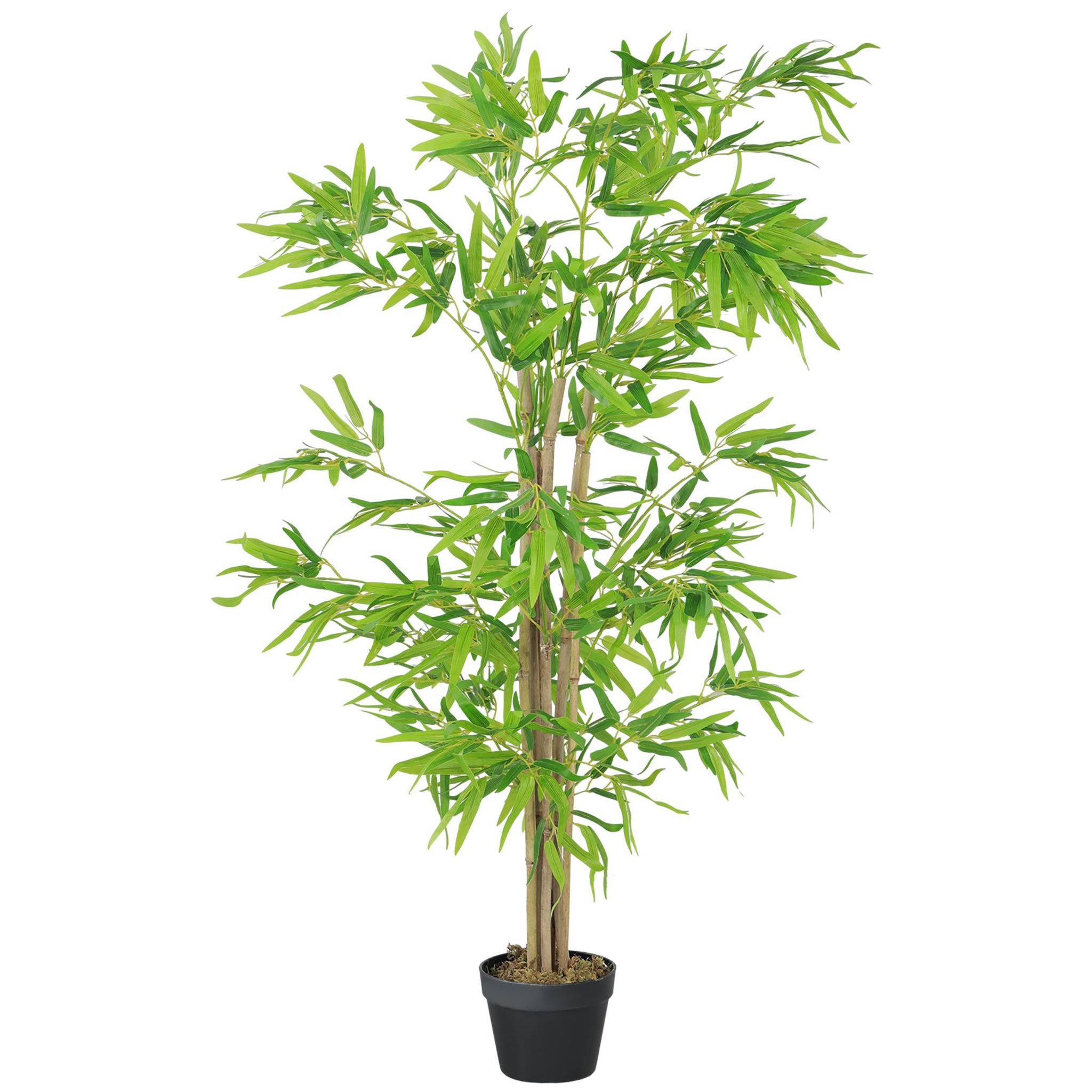 OUTSUNNY Bambou Artificiel Hauteur 1,5 m 644 Feuilles denses réalistes Pot Inclus Noir avec Lichen Vert