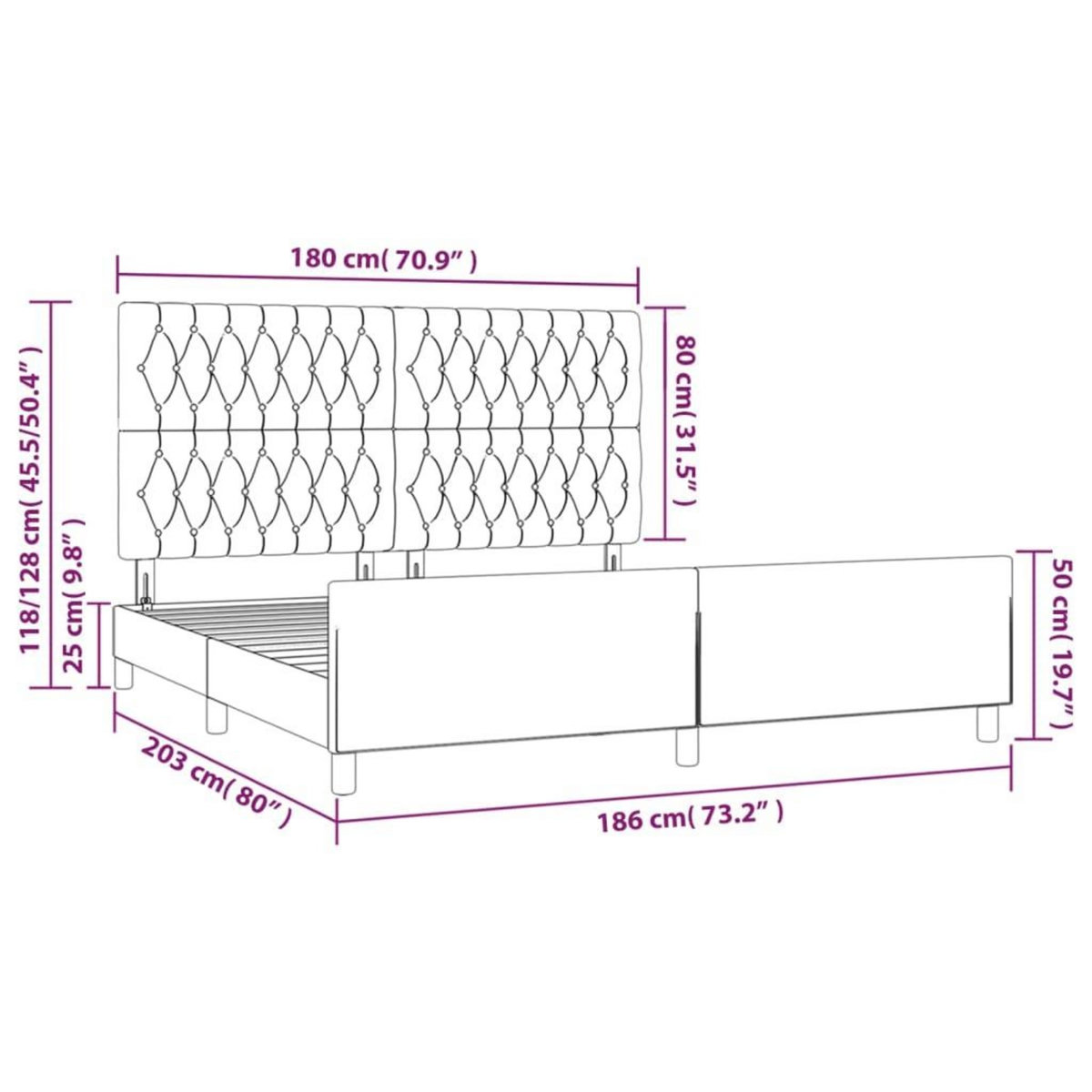 VIDAXL Cadre de lit sans matelas gris fonce 180x200 cm tissu