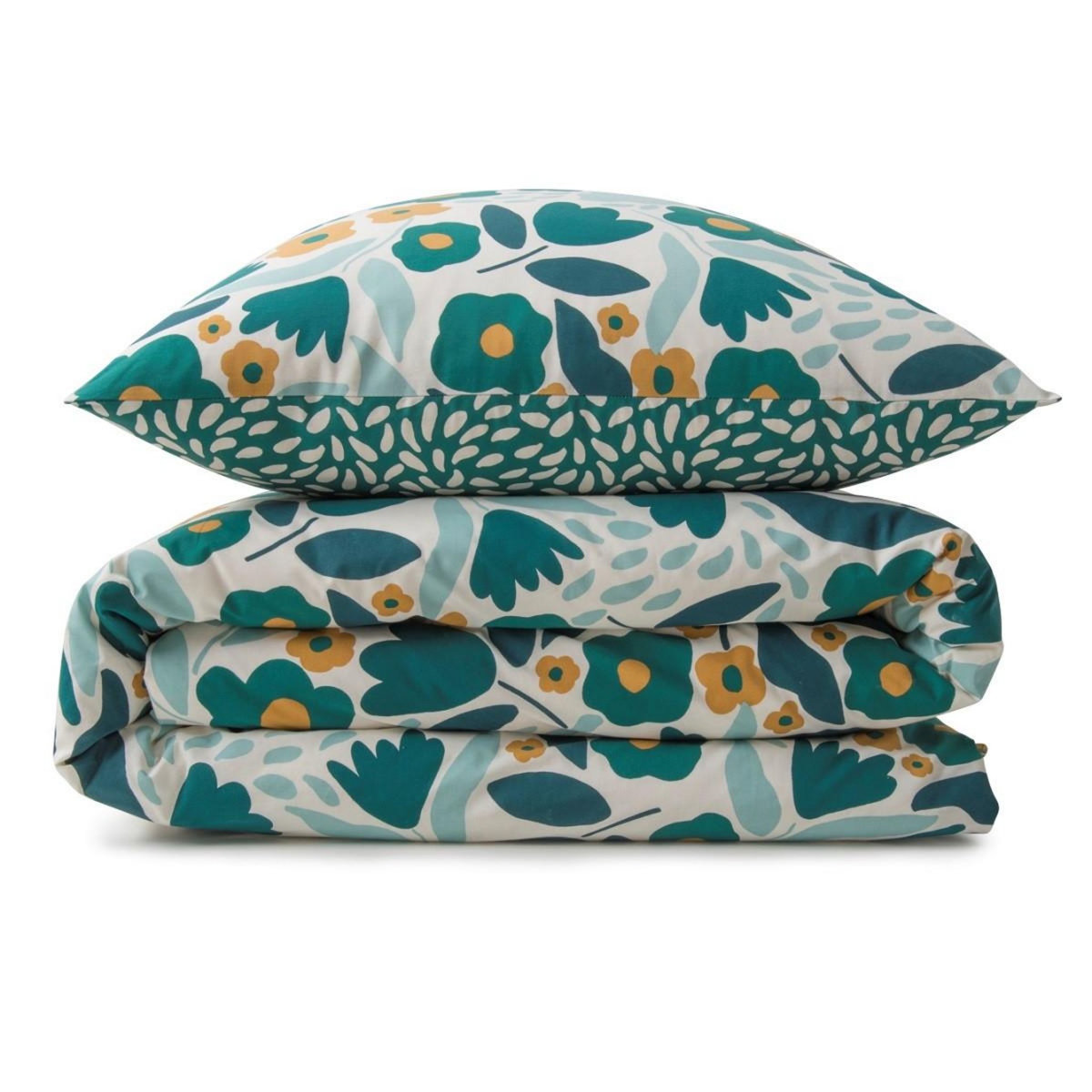 FUTURE HOME Parure de lit 2 personnes en coton 57 fils imprimé vert