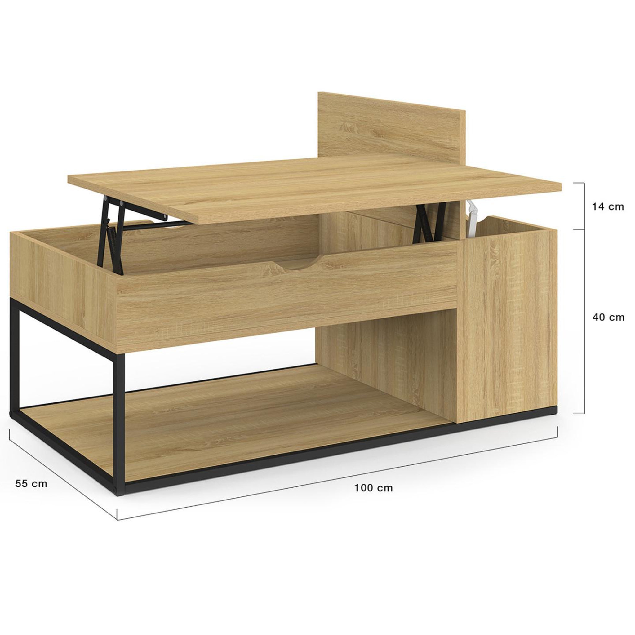 Voir la diapositive 4 : ID MARKET Table basse plateau relevable rectangulaire detroit avec coffre design industriel