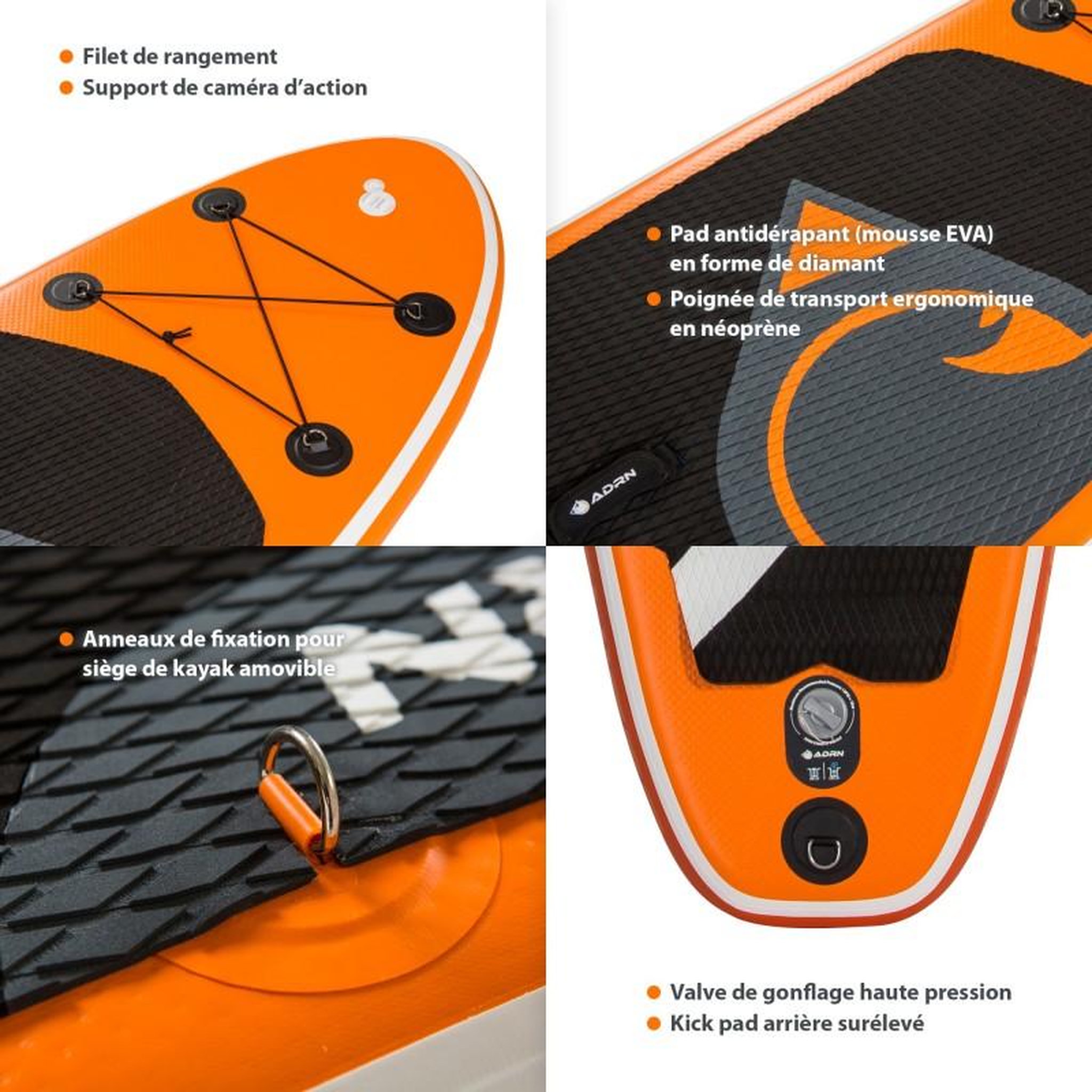 Voir la diapositive 4 : ADRENALIN Paddle Gonflable CRUISER 10'2 30'' 5'' (310x76x12,7cm) avec Pompe, Pagaie, Leash et Sac de transport