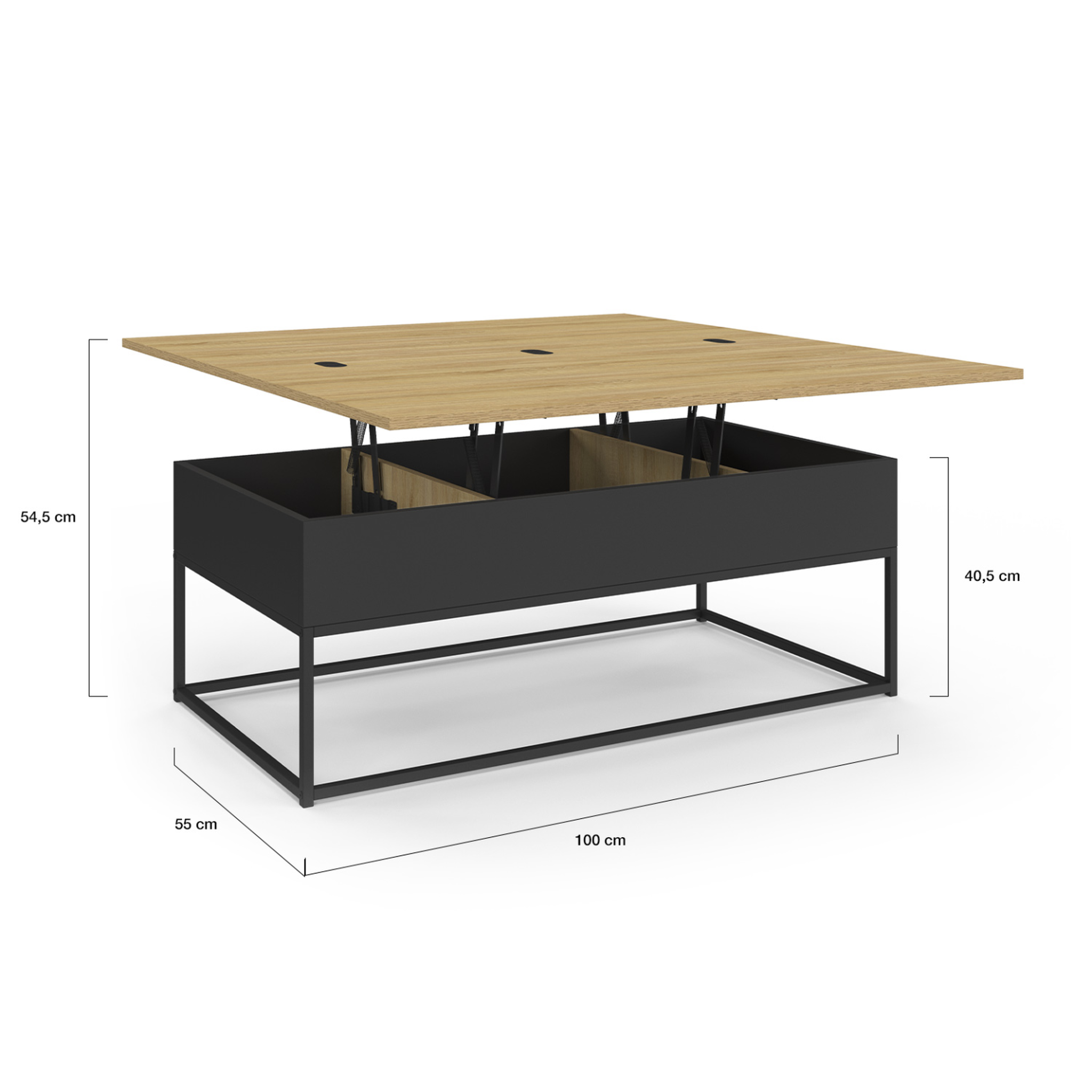 Voir la diapositive 5 : ID MARKET Table basse plateau relevable rectangulaire convertible en table à manger boston 100 cm design industriel