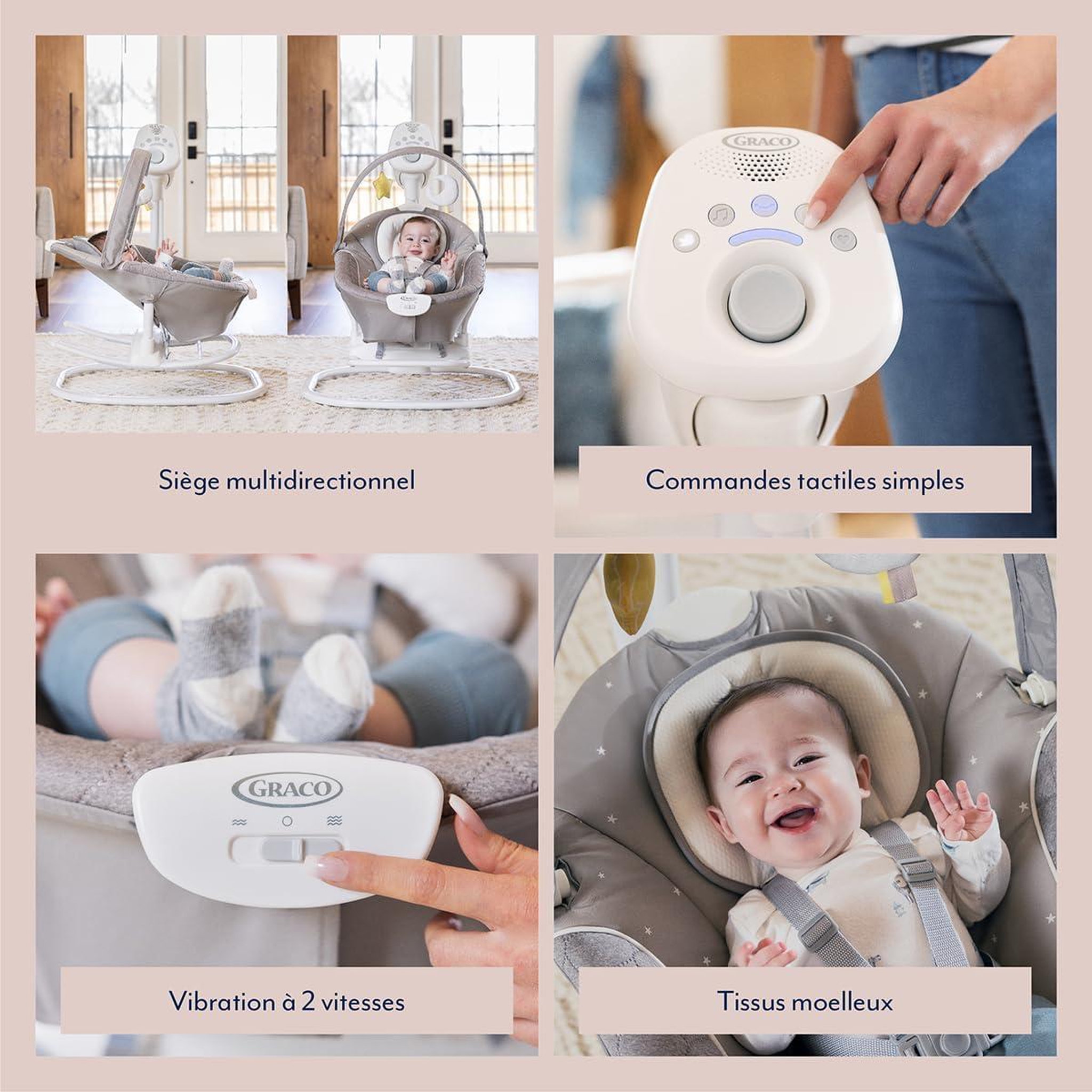 Voir la diapositive 4 : GRACO Softsway balancelle Starlight beige
