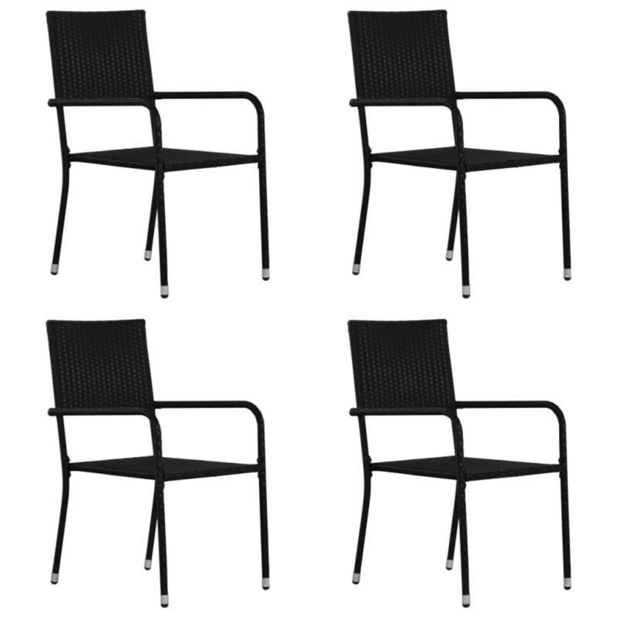 VIDAXL Chaise à dîner de jardin empilable lot de 4 noir résine tressée