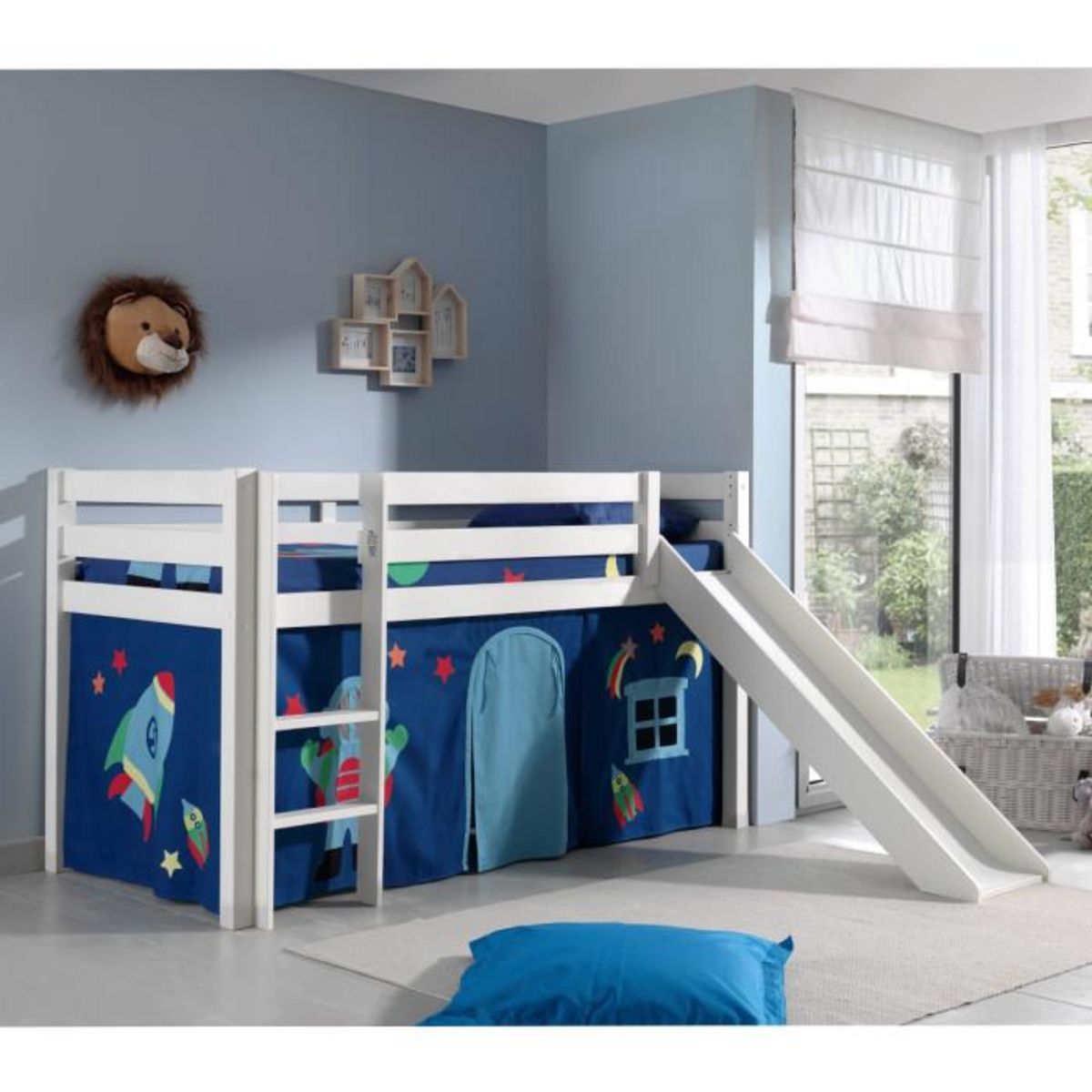 Paris Prix Lit Enfant Avec Toboggan  Pino Astronaute II  90x200cm Blanc