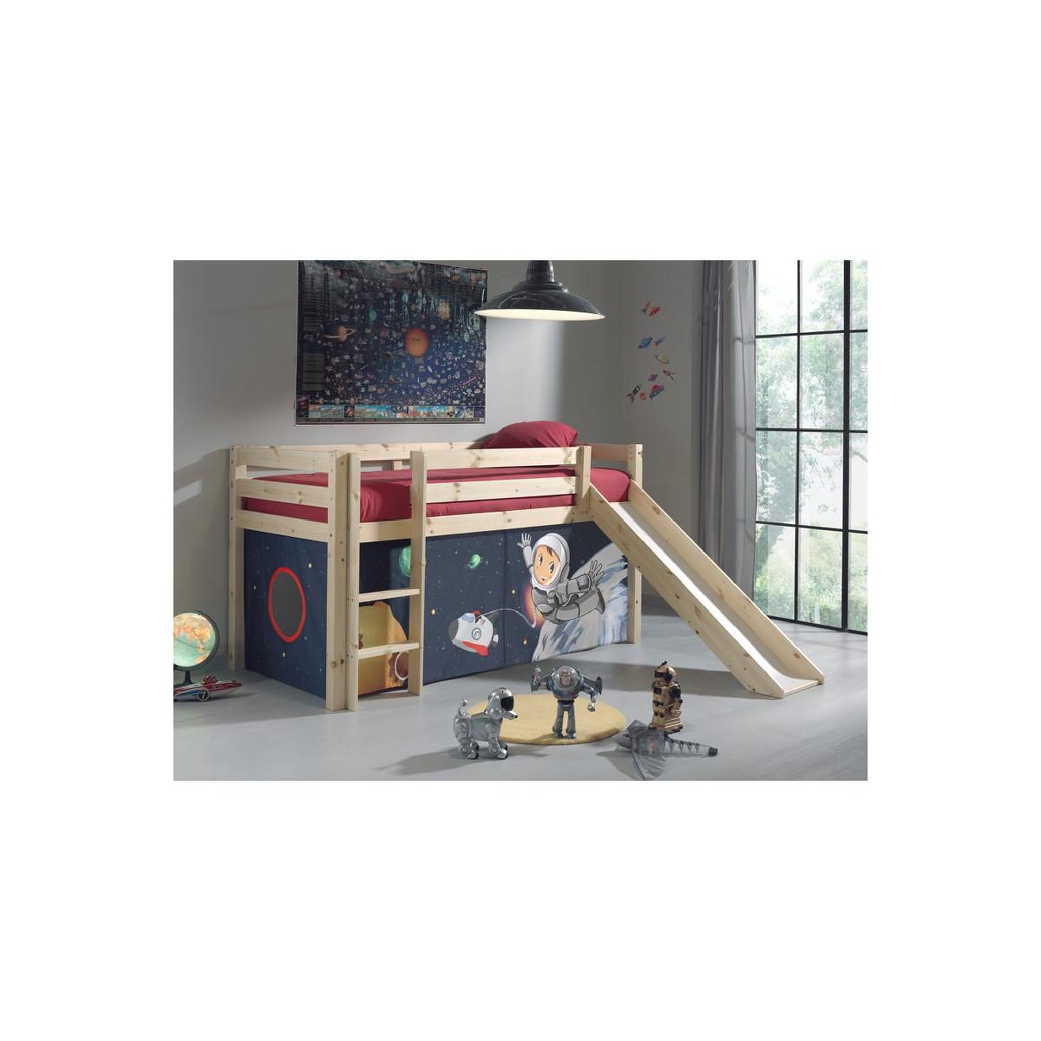 Voir la diapositive 2 : Paris Prix Lit enfant avec toboggan  pino astronaute  90x200cm naturel