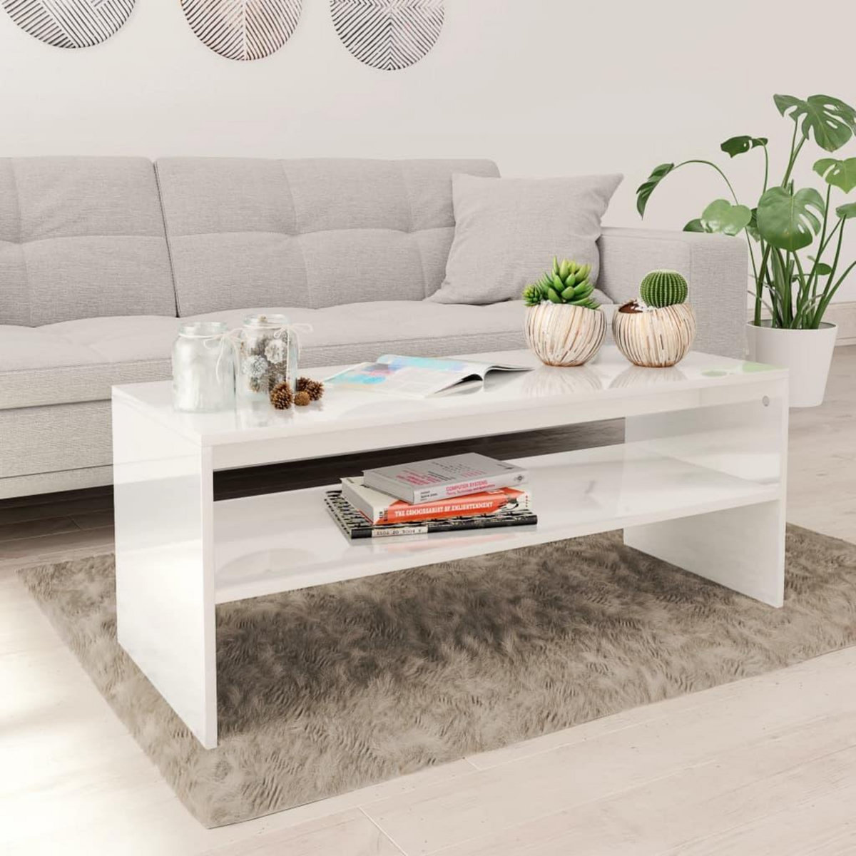 VIDAXL Table basse Blanc brillant 100x40x40 cm Bois d'ingenierie