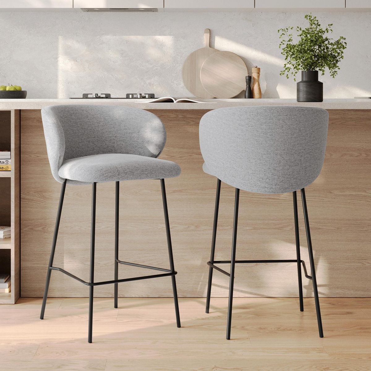 Rendez vous déco Lot de 2 chaises pour îlot central en tissu beige 68 cm - Victoria