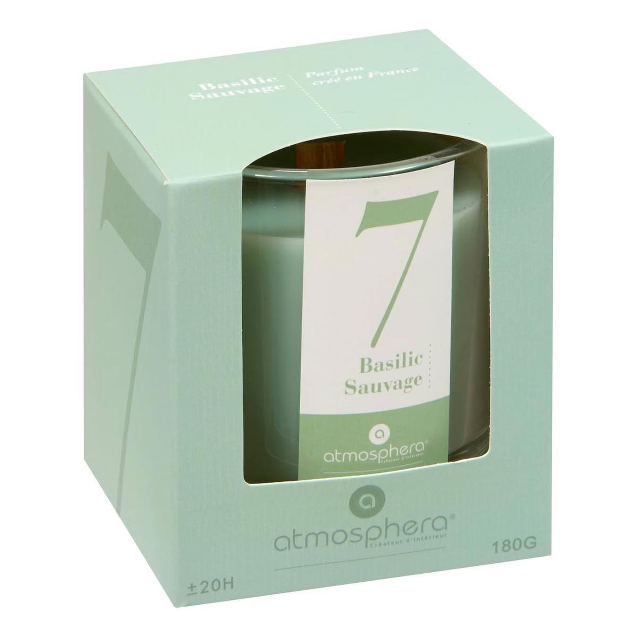 Voir la diapositive 2 : ATMOSPHERA Bougie parfumée en verre  numia  180g basilic sauvage