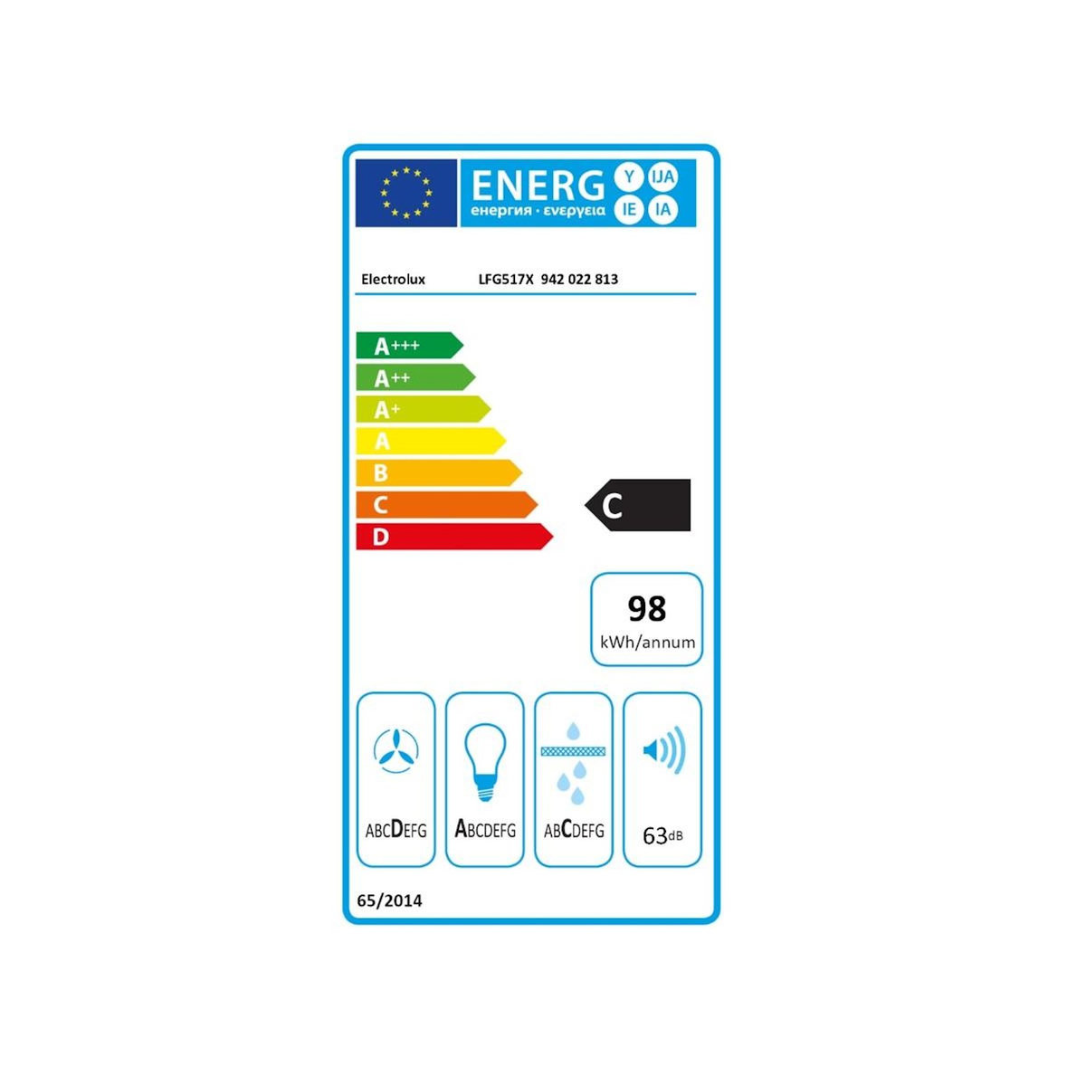 ELECTROLUX Hotte décorative murale 70cm 600m3/h inox - LFG517X1