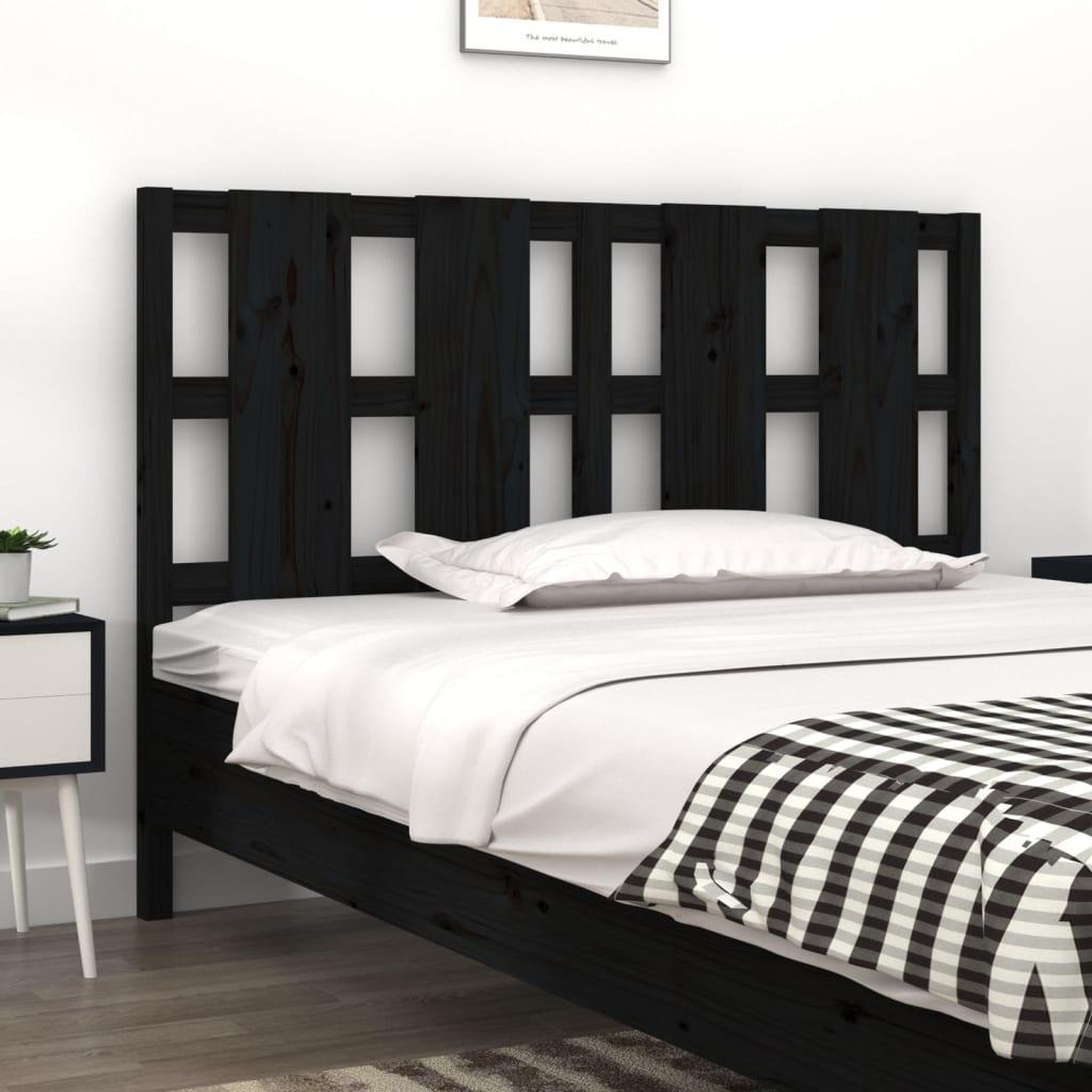 Voir la diapositive 1 : VIDAXL Tete de lit Noir 145,5x4x100 cm Bois massif de pin
