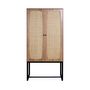 Voir la diapositive 5 : SWEEEK Buffet rétro décor bois foncé et cannage 2 portes avec pieds en métal noir H165cm
