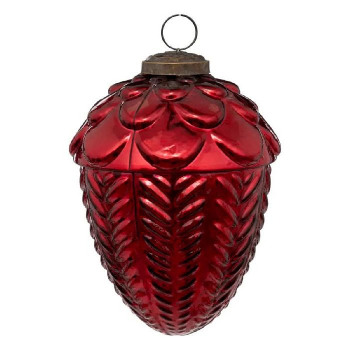 ATMOSPHERA Sujet de Noël en Verre  Pomme de Pin  13cm Rouge