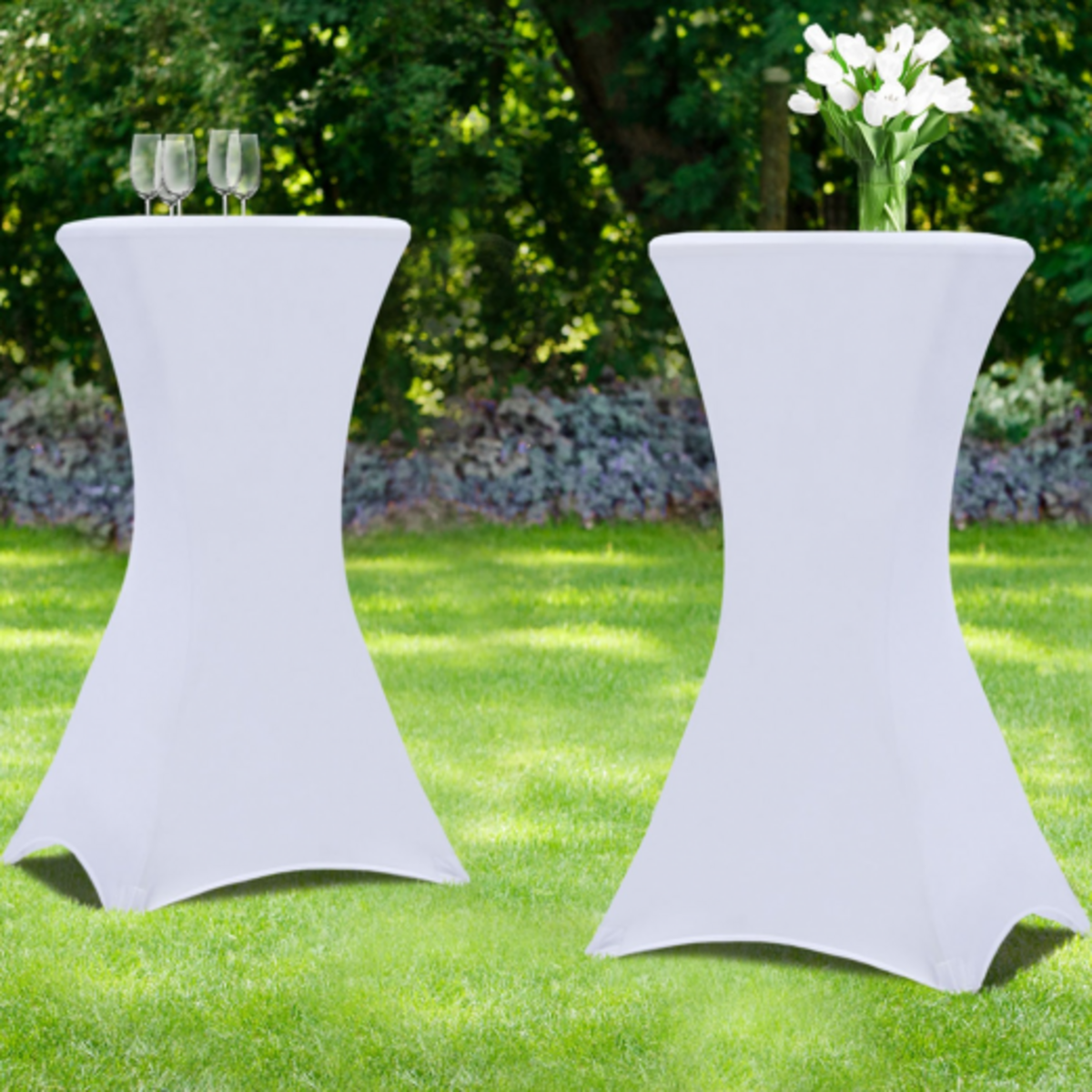 ID MARKET Lot de 2 housses blanches pour table haute pliante 105 CM