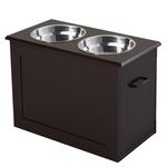 PAWHUT Gamelle double chien chat Porte-gamelles surélevé dim. 60L x 30l x 41H cm 2 gamelles poignées coffre MDF. Coloris disponibles : Marron, Gris