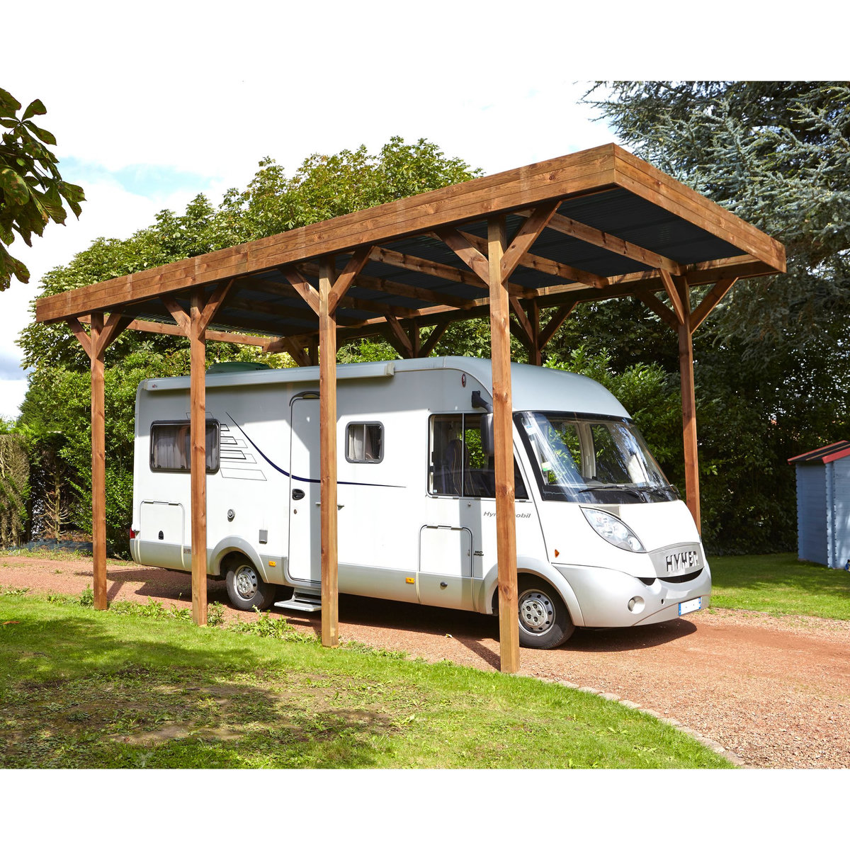 Forest Style Carport Camping Car - Bois traité autoclave - Toit plat - 32,40m² - MADEIRA