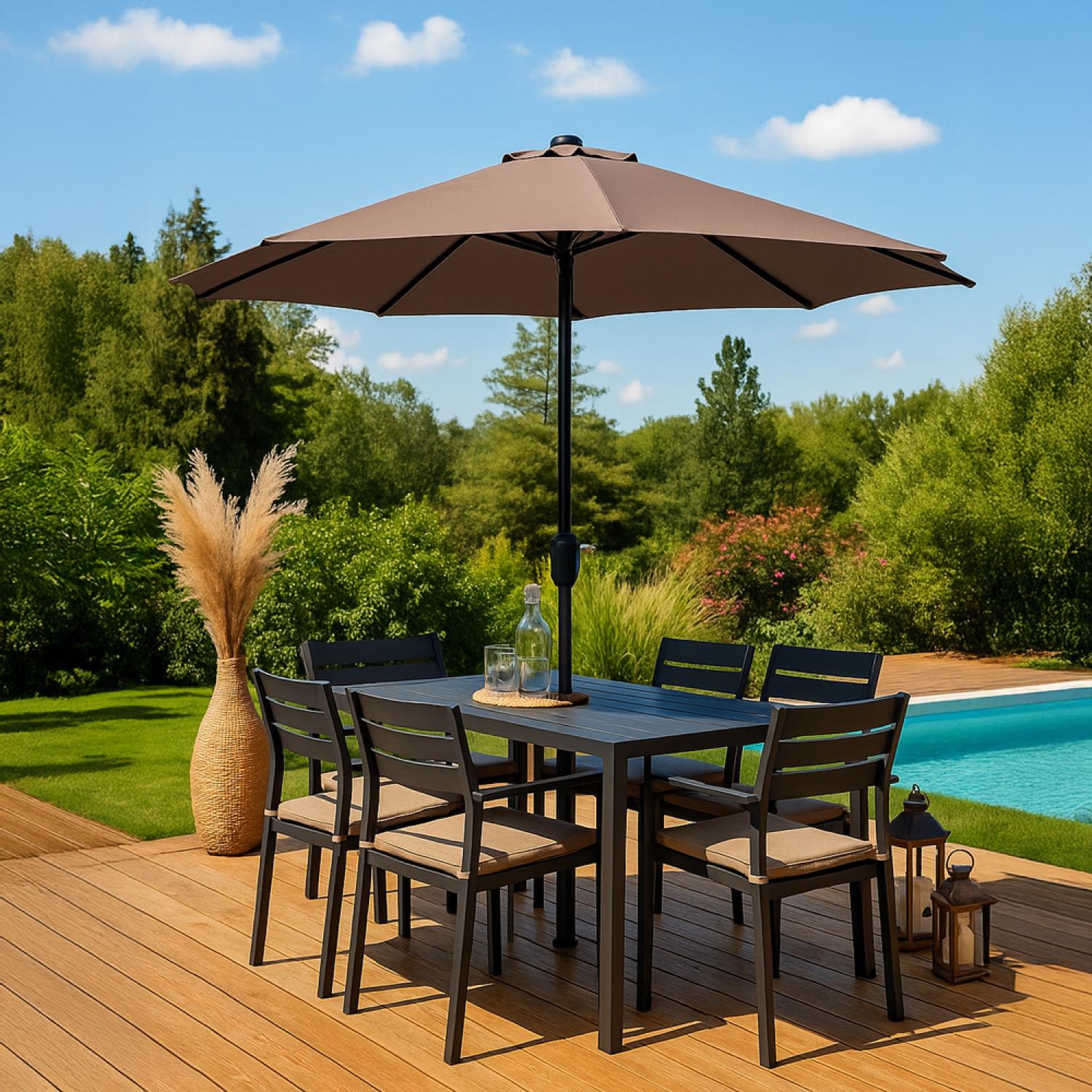 Voir la diapositive 2 : CONCEPT USINE Parasol  marron  rond 292 x 292 m led manarola