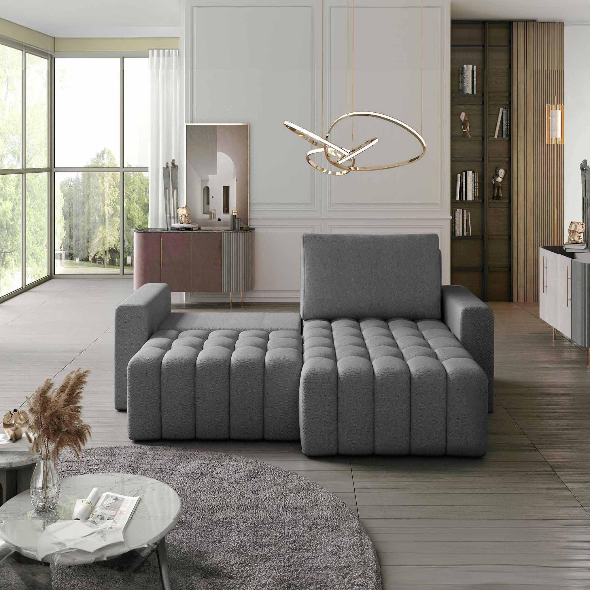 Voir la diapositive 2 : BEST MOBILIER Cordova - canapé d'angle droit 4 places convertible avec coffre en velours