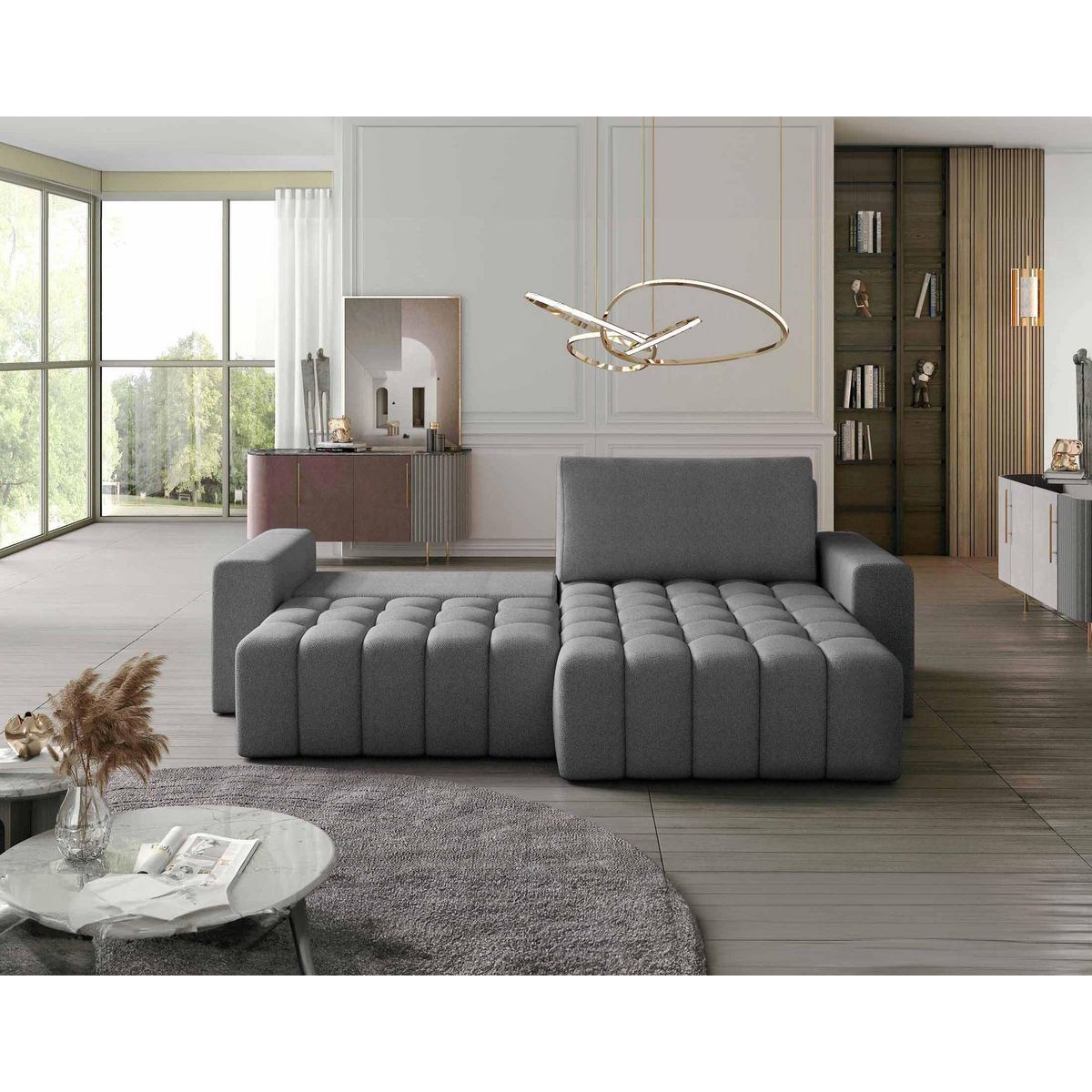 BEST MOBILIER Cordova - canapé d'angle droit 4 places convertible avec coffre en velours