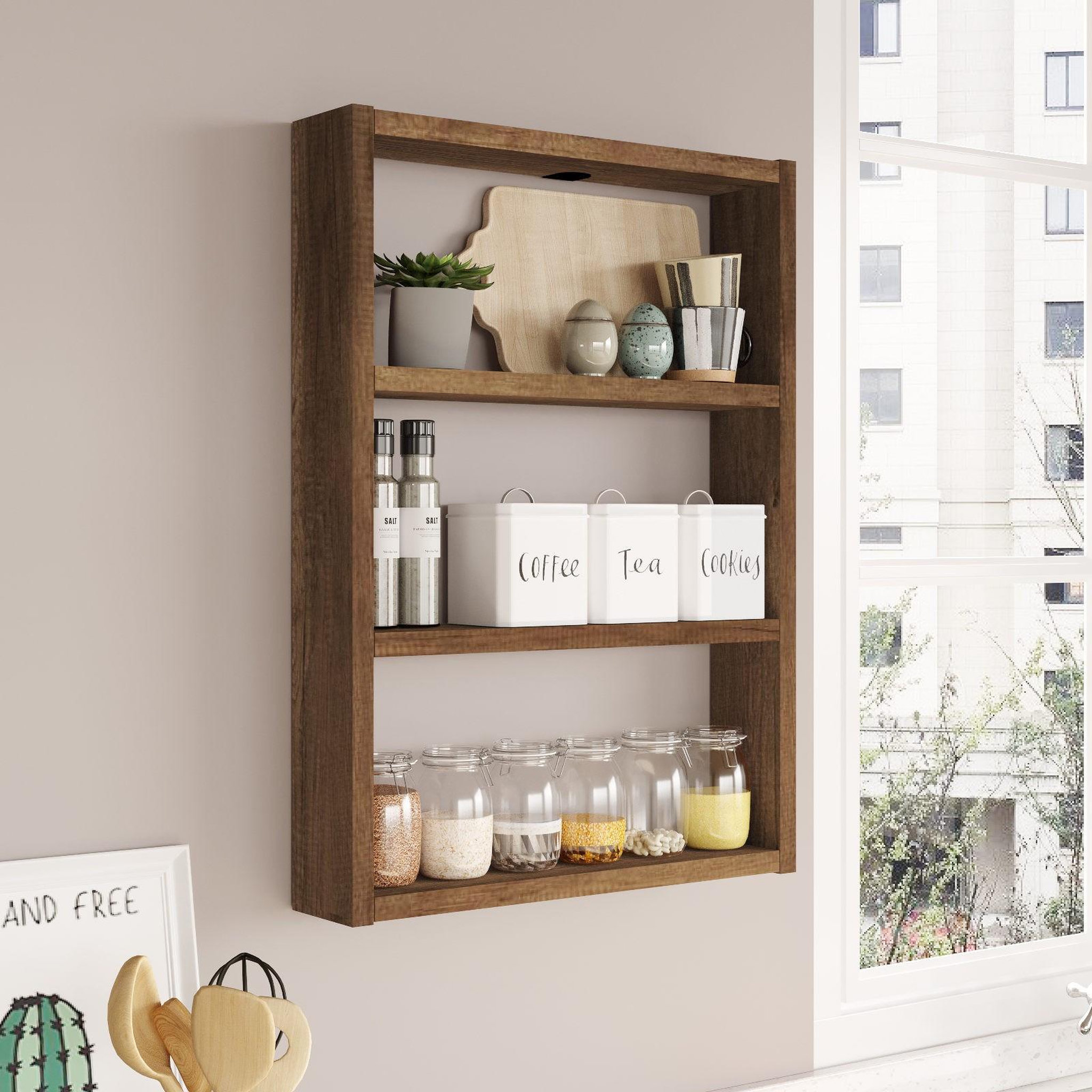 Voir la diapositive 2 : Habitat et Jardin Étagère murale en bois  pr1  - 43 x 9 x 60 cm - noyer